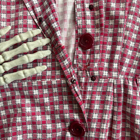 Vintage 40s Princess Peggy Red Microplaid Full Button Day Dress ~ Size Medium - Picture 5 of 8